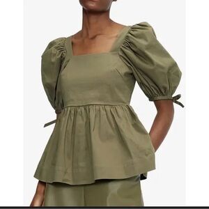 Ted Baker London Olive Puff-Sleeve Square Neck Peplum Top